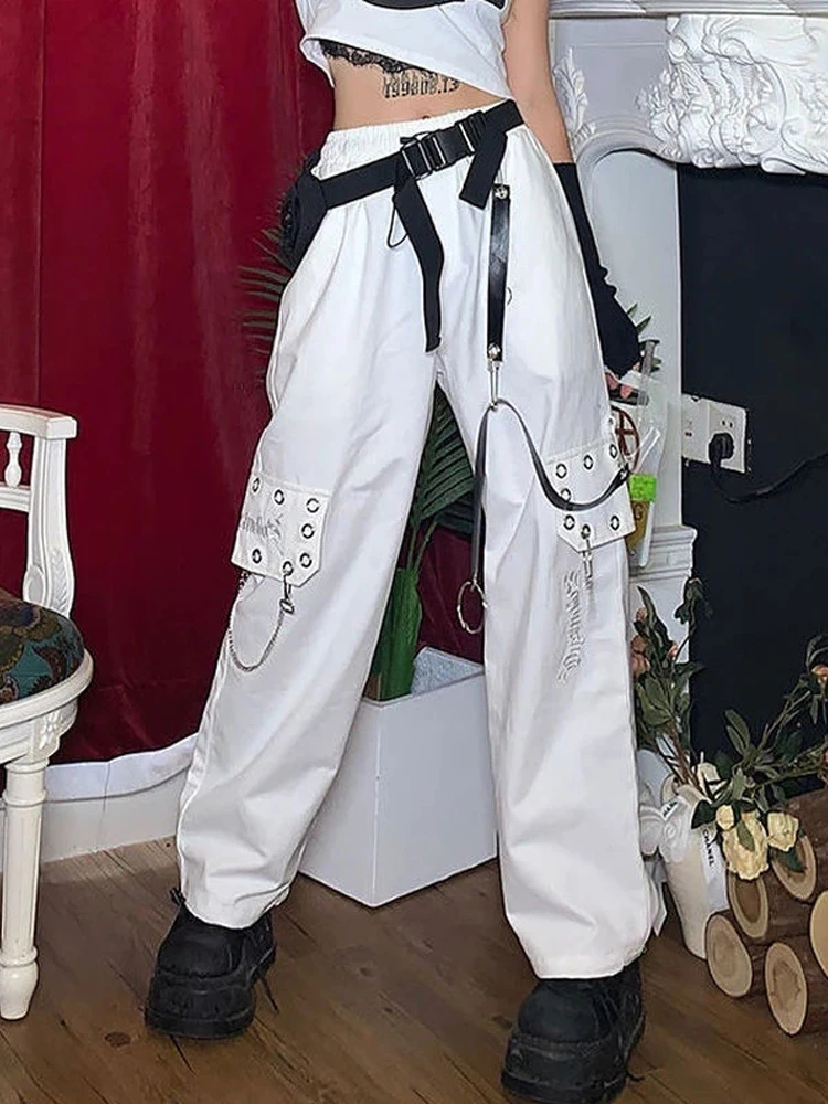Qweek Gothic Harajuku Black Cargo Pants 