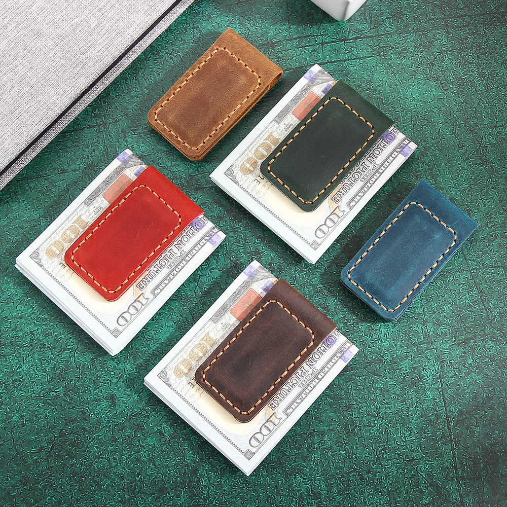 Simple Leather Magnetic Paper Money Clip Hand-Stitched Creative Gift Comfortable Feel Multi-Color Bill Change Clip