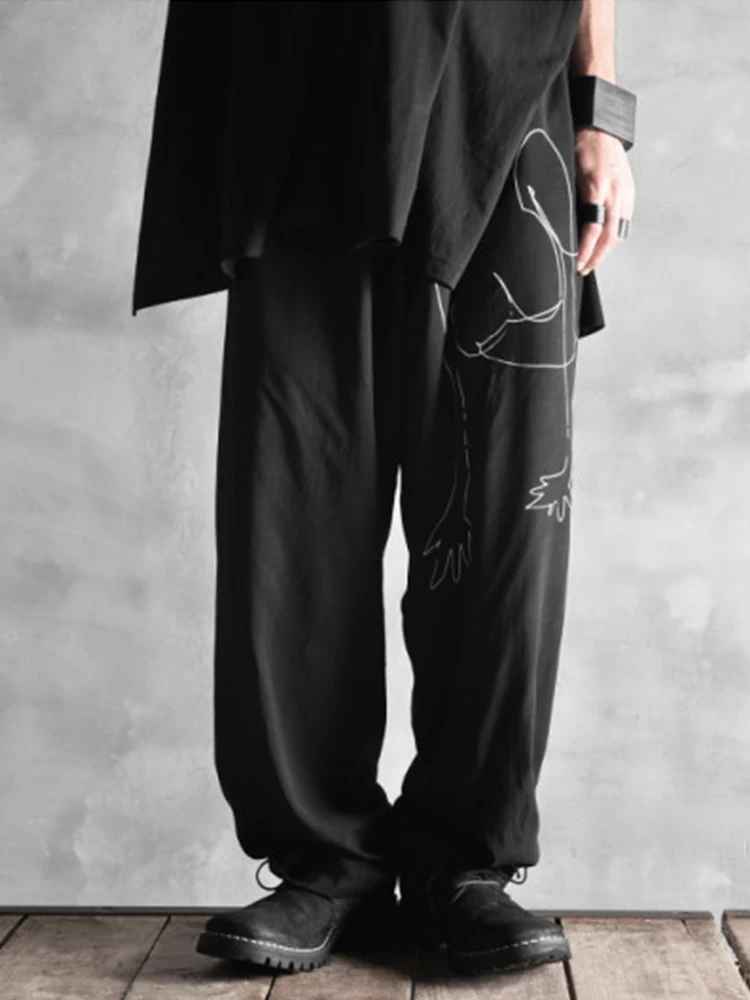 YamamotoStyle 2024 New Black Shirt Hand-Painted Pattern Angel'S Embrace Casual Mid-Length Shirt Black Shirt Set