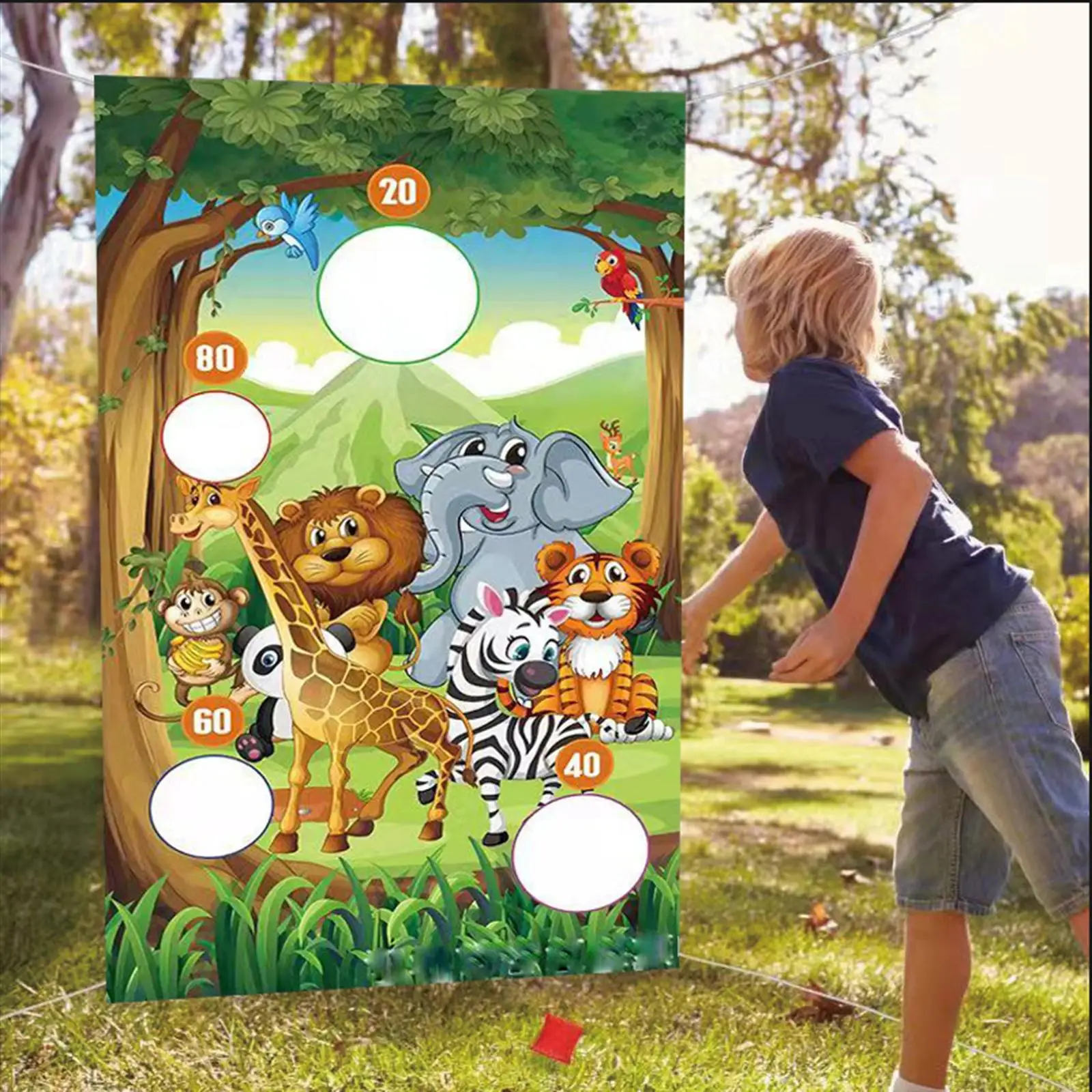 Safari Animals Toss Games Banner With Bean Bags Jungle Wild Animals Backdrop Zoo Animals Photo Background Funny Animals Toss Game For Kids Birthday Party Supplies