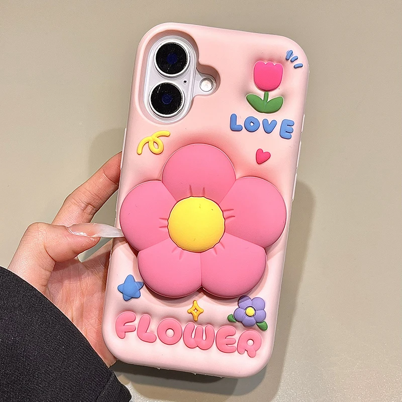 Charming 3D Flower Silicone Phone Case with Stand & Shockproof Back Cover
