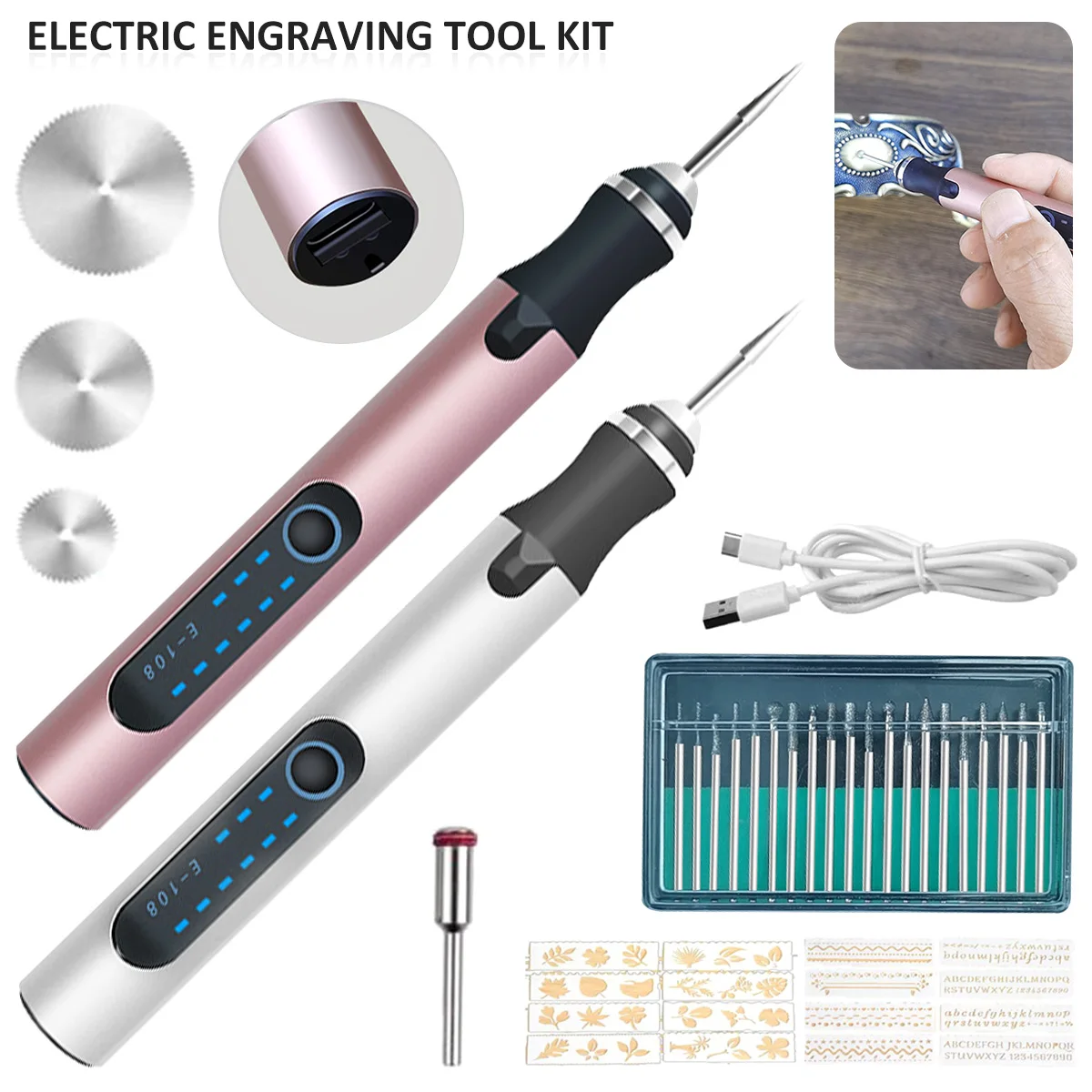 

Cordless Rotary Tool Rechargeable Engraving Pen with 300mAh Battery Electric Adjustable Speed Carving Pen Wood Engraving Tools