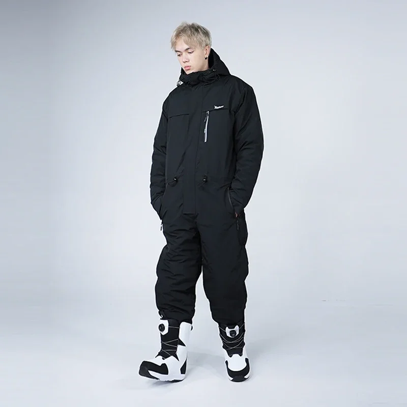 Ski Suit for Men and Women Outdoor Waterproof Windproof and Cold-proof Thickened Warm One-piece Cycling Fishing Suit Winter