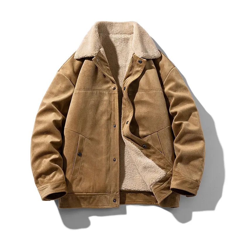 

Korean Fashion Men's Plus Size Coat Winter Men Jackets Casual Trendy Suede Lamb Velvet Thick Parka Warm Mens Jacket Streetwear
