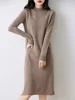 Women's Cashmere Sweater Dress, 100 Pure Wool, Long, Semi-Turtle Neck, Skirt, Loose, Autumn, Winter 1