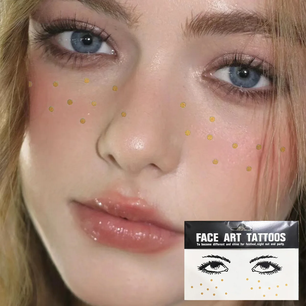 Gold Glitter Tattoo Stickers for Face Makeup Metallic Moon Stars Waterproof Temporary Freckle Tattoos for Women Eyebrow Party 4
