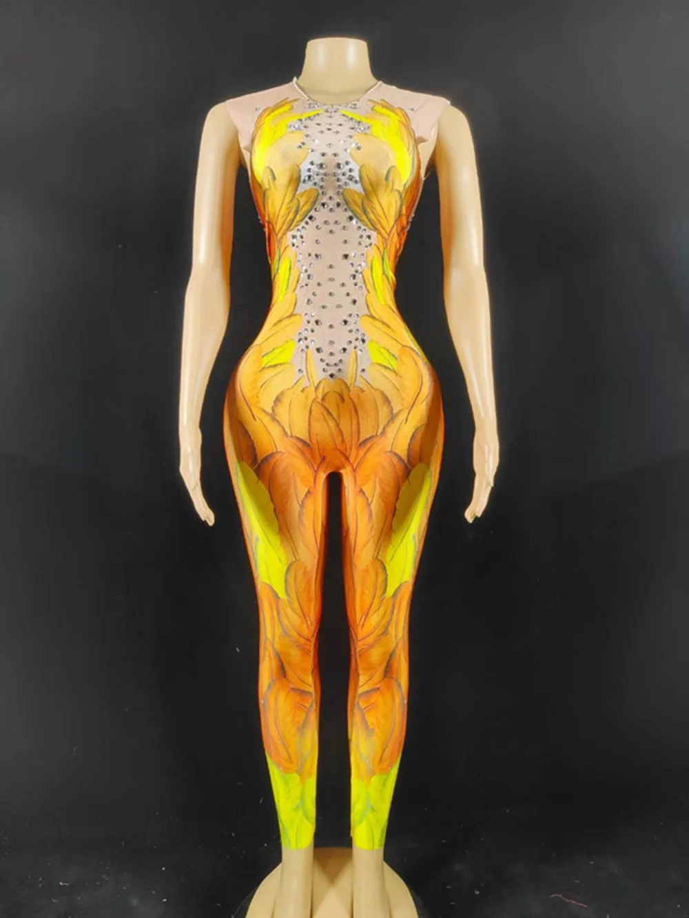

2024 New Nightclub Bar Gogo Female Song DjDs Steel Pipe Sexy Fake Translucent Print All in One Performance Dress