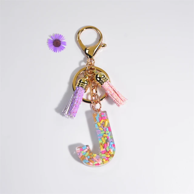 Confetti Initial Keychain. Resin Initial Keychain. Indie Aesthetic