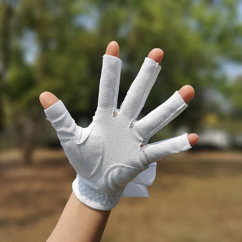 Korean version of exposed finger golf gloves for women's hands, breathable and wear-resistant, non slip PU gloves for hands