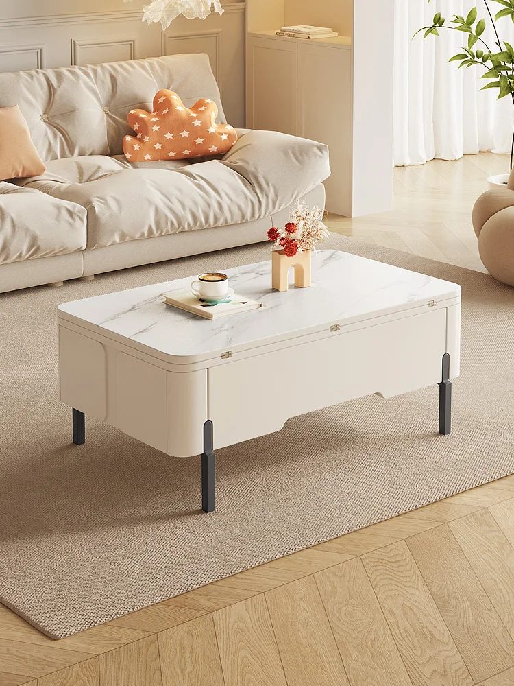 

Multifunctional coffee table, dining table, desk, integrated household living room table, small household, cream wind lifting an