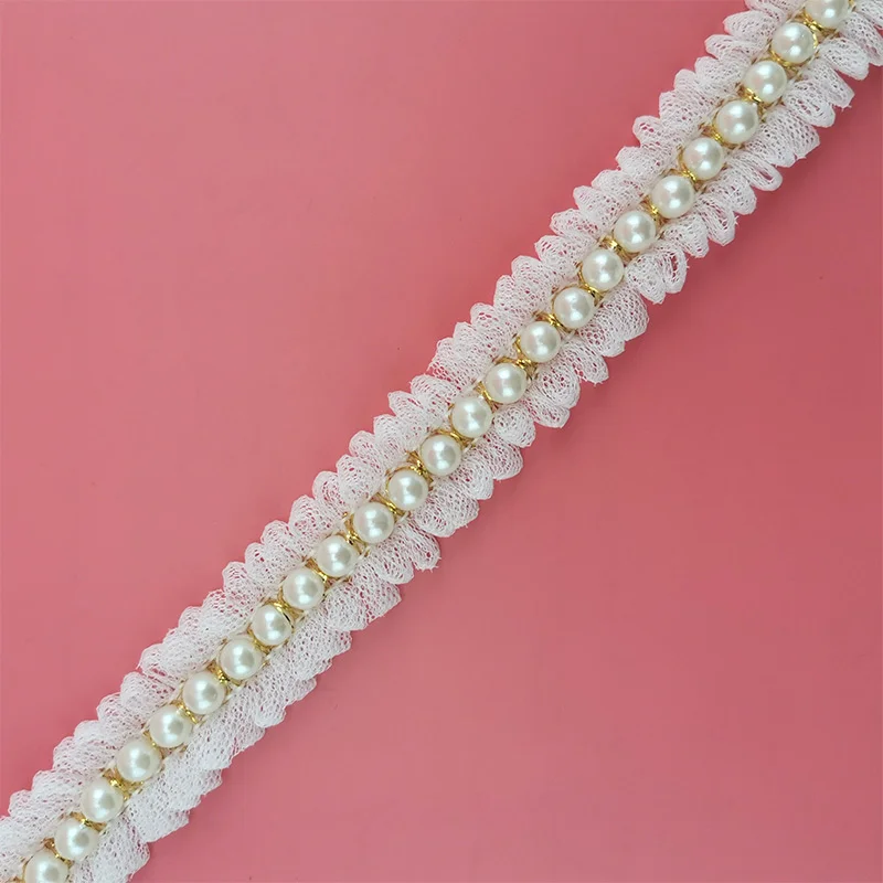 (1 Yard/Pack) 20mm Pearl Gold Line Decoration Lace Fabric Webbing Wrapping Gift Ribbons Crafts Handmade DIY