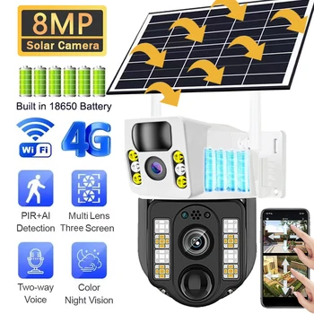 4K 8MP Dual Lens Solar 4G WiFi Camera Wireless Battery Low Powered IP Camara PIR Motion Detect External CCTV Video Surveillence 1
