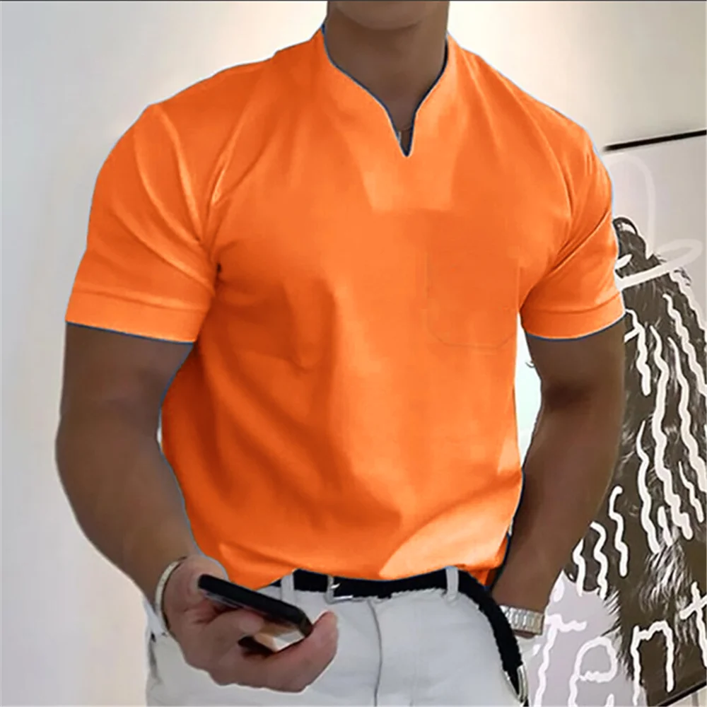 T Shirts Men Polo Short Sleeve V-Neck Solid Color Golf Workout Fitness
