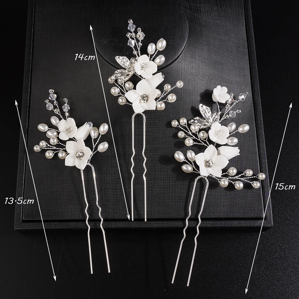 Flower Rhinestone Bridal Hairpins Earring Pearl Crystal Wedding Hair Accessories Women Head Jewelry Party Headpiece Tiaras