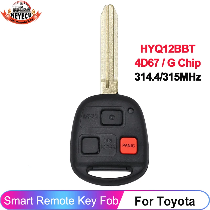 

KEYECU HYQ12BBT Car Remote Key 314.4MHz/315MHz 4D67/G Chip For Toyota Land Cruiser FJ Cruiser TOY43 Blade 3 Buttons 89070-60750