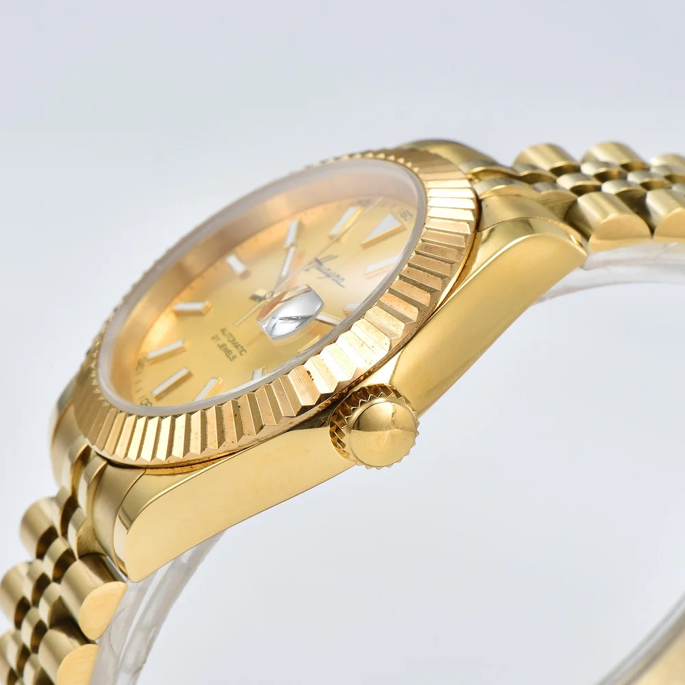 HUAYRA Fashion Luxury Automatic Mechanical Watch Gold Stainless Steel Clock Casual Waterproof Calendar Men's Watch