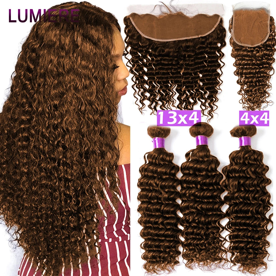 Chocolate Brown Human Hair Bundles With Closure Frontal Brazilian 4x4