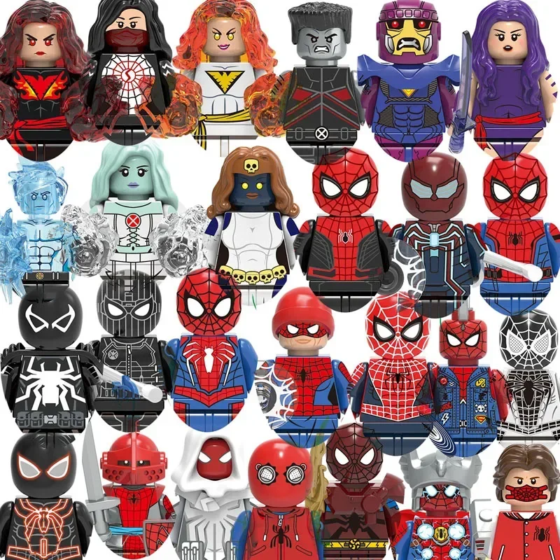 

X0277 X0280 X0281 X0282 Superhero Spider-Man Iron Man Blocks Movable Doll Cartoon Character building block Boy Birthday Present