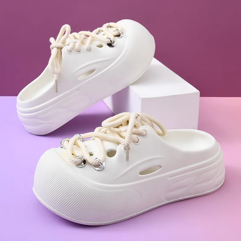DIY Lace-up Style Platform Slippers For Women Summer Garden Shoes Girls Fashion Clogs Indoor Beach Slides Female Street Sandals