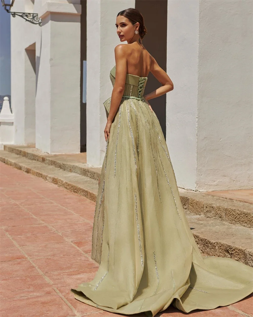 Customized Prom Dresses Fashion Strapless A-line Empire High Low Party  Dress Sequin Floor Length Sleeveless Backless Formal Even - AliExpress, image size:1000x1250