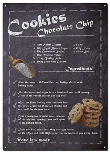 

Recipe Chocolate Chip Metal Tin Signs, Recipes of Desserts Poster, Decorative Signs Wall Art Home Decor