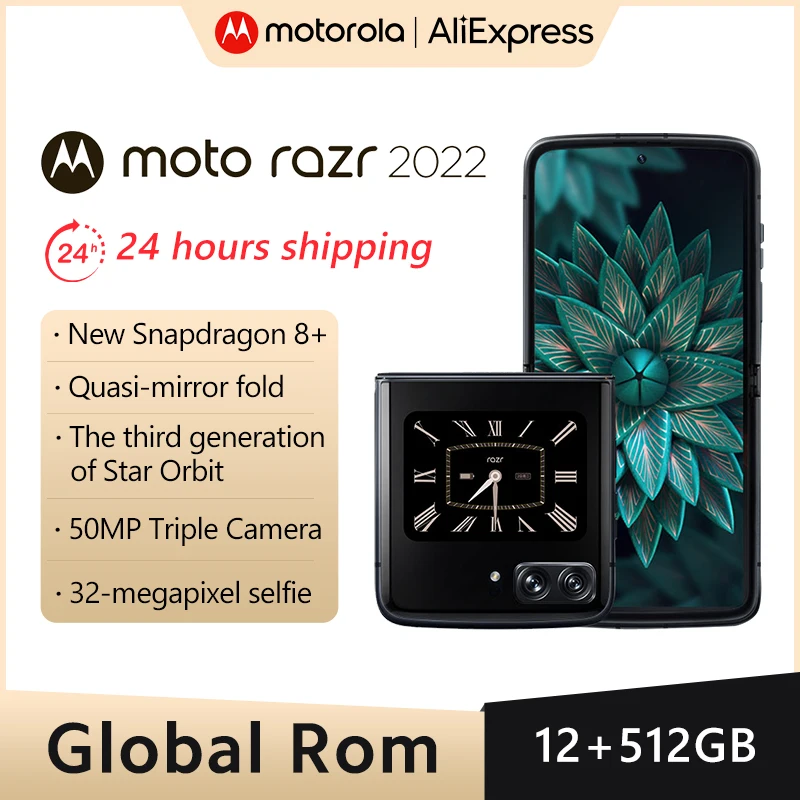 

Global Rom Motorola Moto razr 2022 5G Foldable 144Hz Screen Dolby ATMOS Snapdragon8+Gen1 50MP Camera HDR10+ 32W AF Front Camera