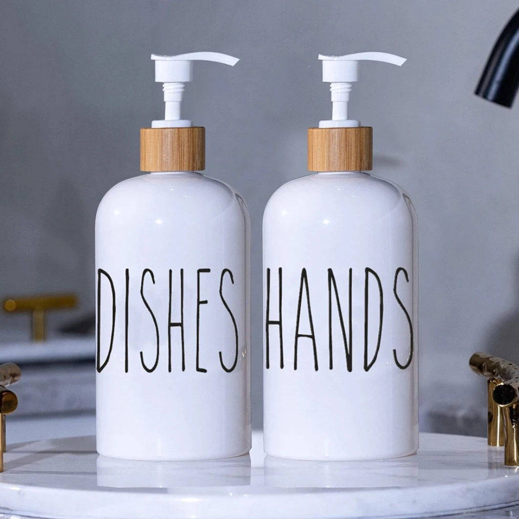 

2024 Letter Soap Dispenser Kitchen Dish Hands Soap Bottle Glass Bathroom Refillable Countertop Hand Sanitizer Bottle 500ml/16 oz
