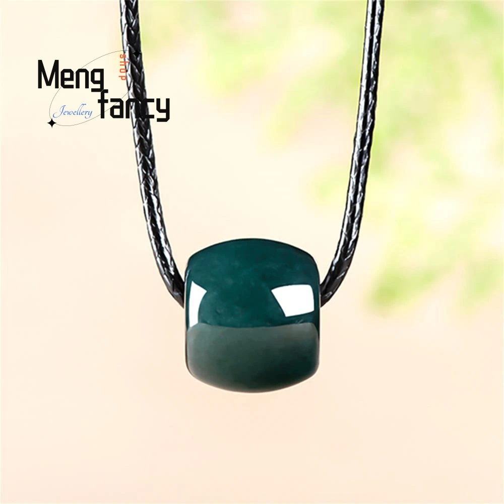 Exquisite Natural A-goods Jadeite Deep Blue Water Lutong Glutinous Ice Jade Barrel Beads Pendant Simple Popular Fashion Jewelry