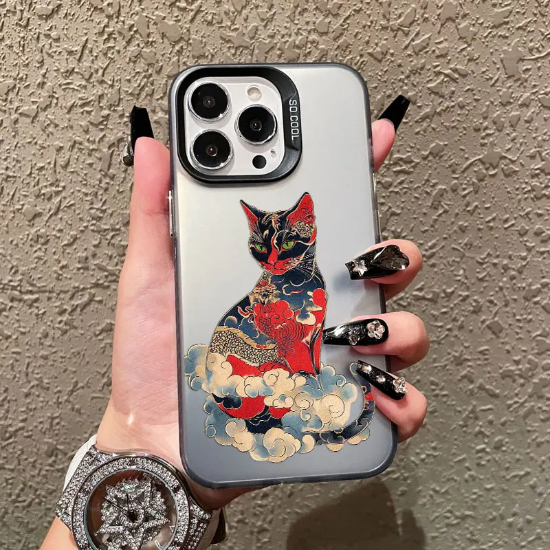 Vibrant Japan Cat Design Shockproof Laser Phone Case