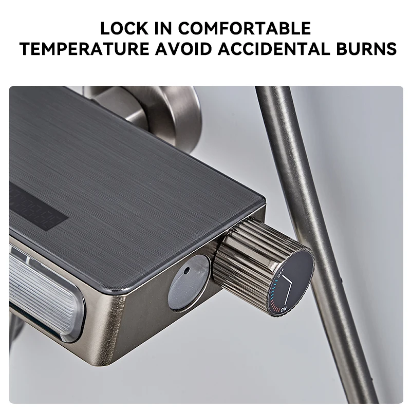 Wall Mounted Aluminum LED Digital Display Rain Rainfall 4 Modes Bathroom Shower Faucet Thermostatic Shower Set With Lamp 2