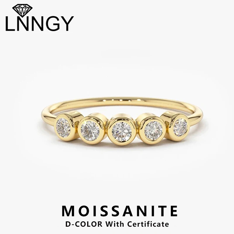 Lngy 여성용 모이사나이트 베젤 링, 인증 , 5 스톤 웨딩 밴드, 여성용 스파클링 쥬얼리, 3mm