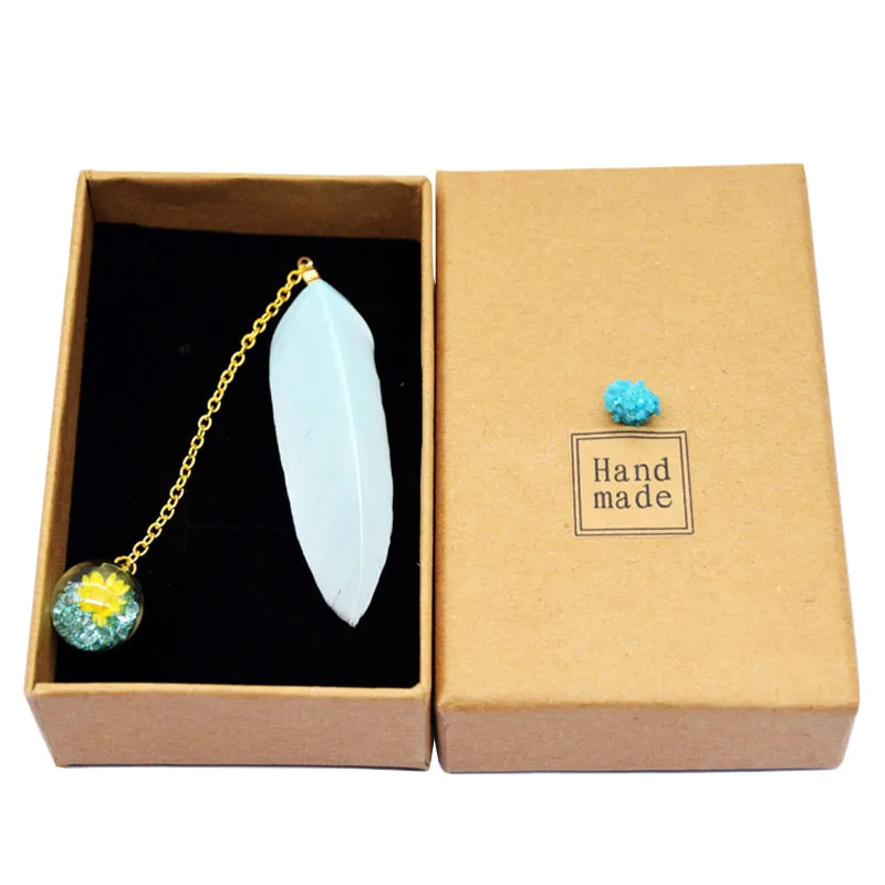 1 Pcs Boxed Cute Feather Glass Ball Pendant Bookmarks Colorful Books School Stationery Items Office Supplies bookmarks stationery supplies