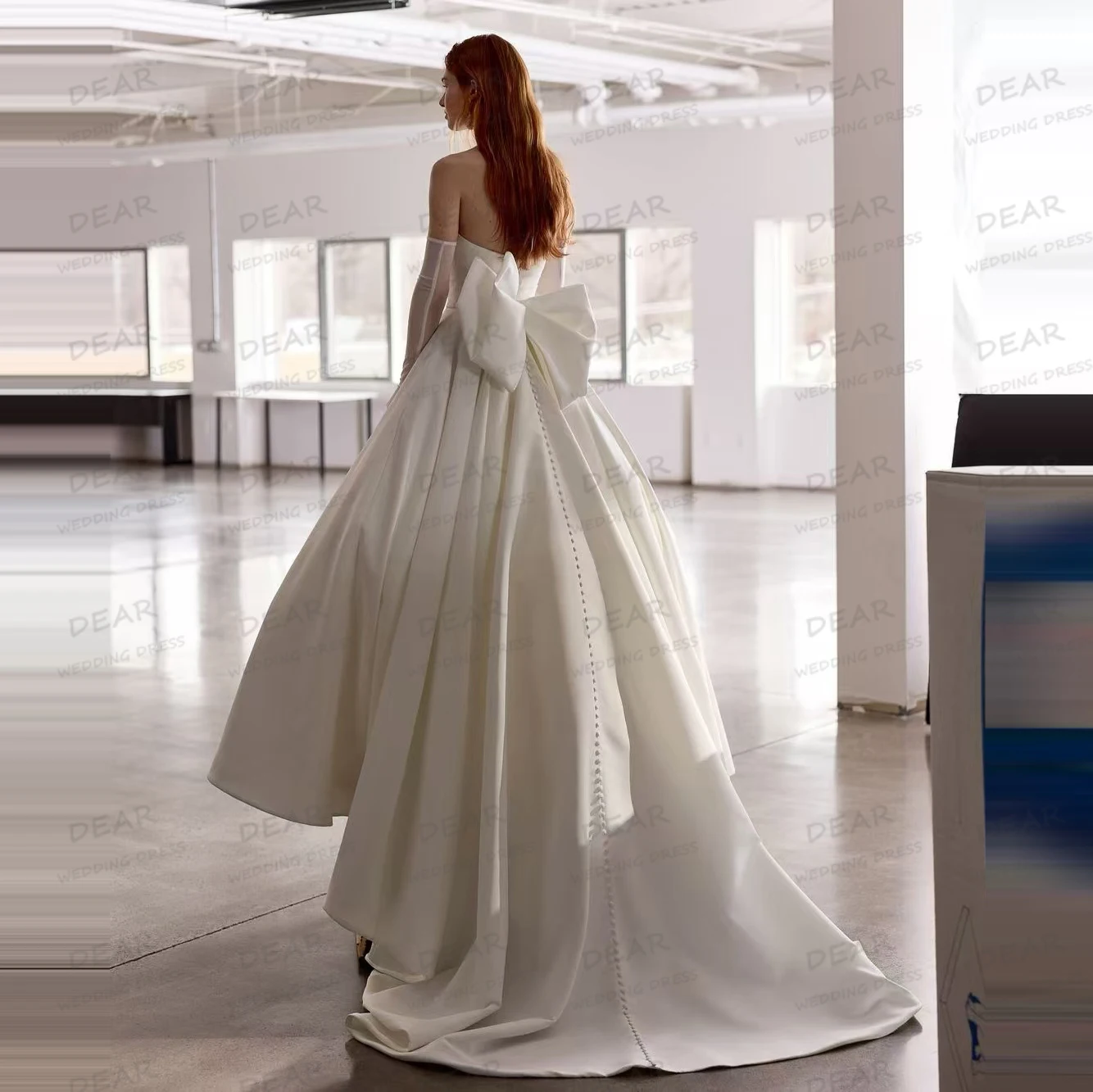 Graceful Simple Wedding Dresses Woman's A Line Sexy Strapless Sleeveless Bridal Gowns Bow Backless Customized Vestidos Gloveless 2