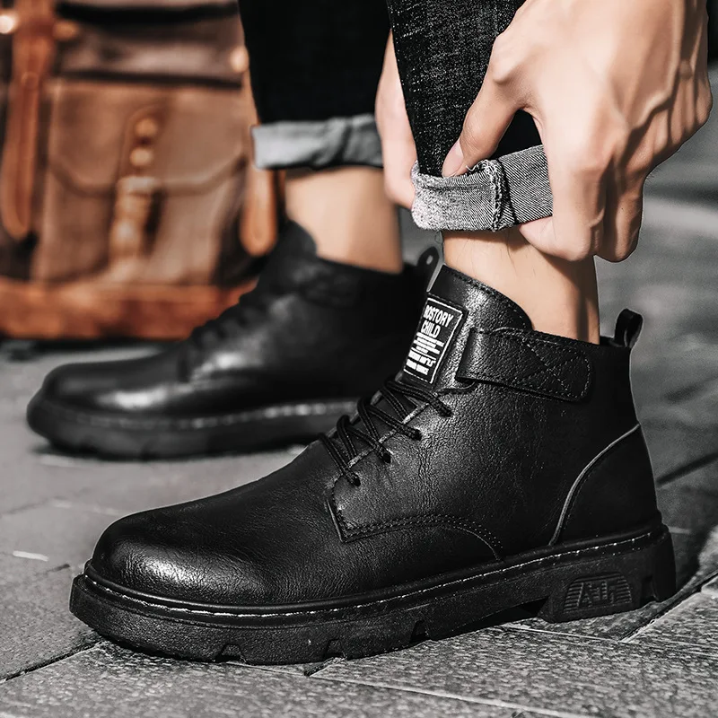 Men Shoes Autumn New Martn Boots Luxury Brand High Top Leather Shoes Round Toe Retro Men Leather Boots Zapatos De Hombre