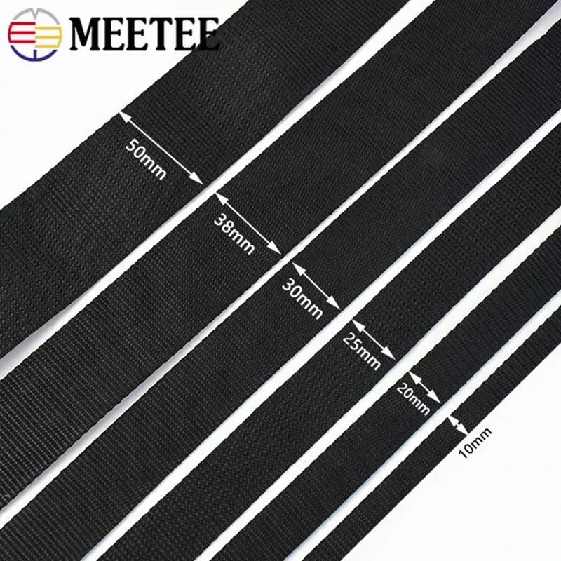5/10/20M Meetee 20-50mm 나일론 웨빙 테이프 Balck 2mm 두꺼운 배낭 스트랩 리본 안전 벨트 슬링 바느질 트리밍 밴드 액세서리