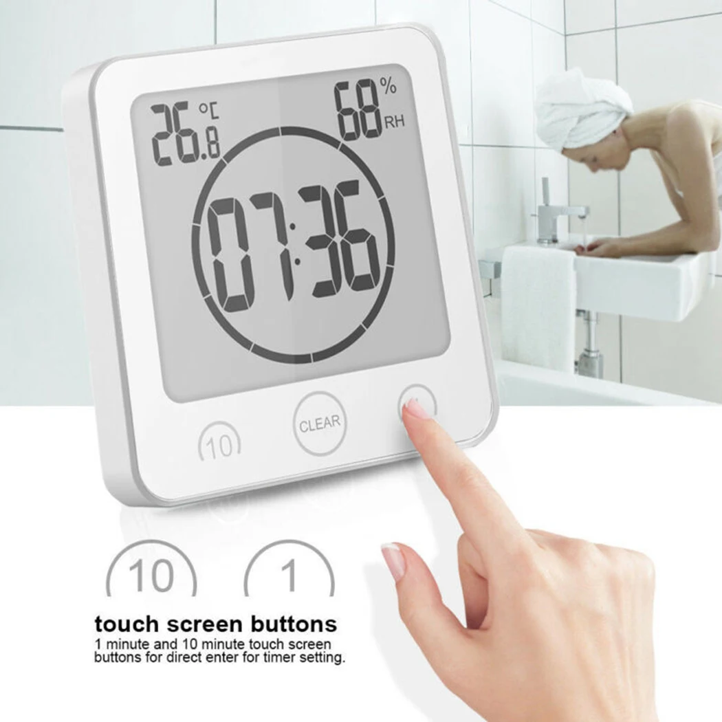 1pcWaterproofLCDShowerClockBathroomKitchenCountdownTimerAlarm