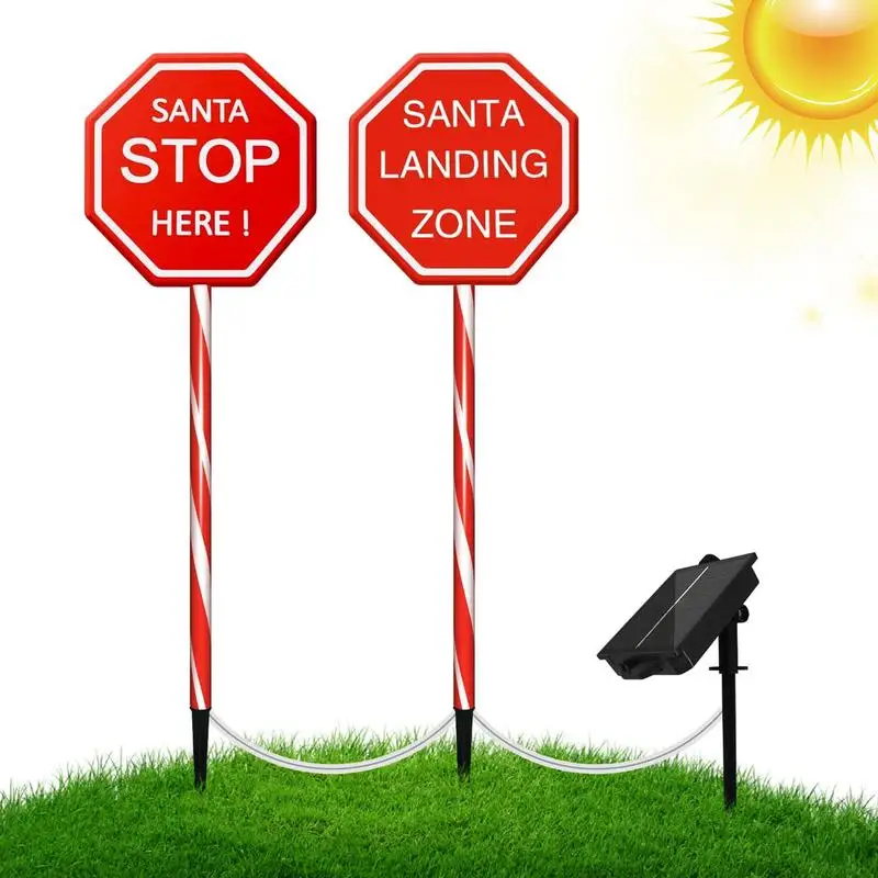 Santa Stop Here Sign Decorative Christmas Yard LED Lights Outdoor Christmas Decorations Lights Multi-use Solar Christmas Red 2 pcs nameplate warehouse supplies magnetic tags abs sign labels multi use holders