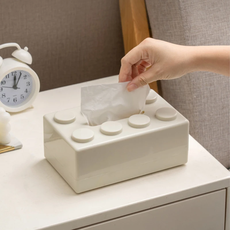 Double Color Building Block Tissue Box with Spring Paper Towel Holder Bathroom Wall-mounted Paper Holder Desktop Paper Organizer 3