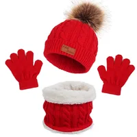 1-5Y Autumn Winter Children Baby Knit Gloves Hat Scarf 3pcs Suit Outdoor Windproof Warm Kids Muffler Hats and Caps for Boy Girl 3