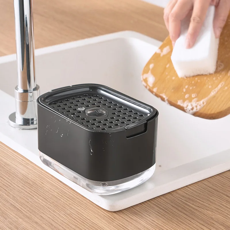 Manual Liquid Soap Dispenser Dish Soap Dispenser with Sponge Holder Press Type Cleaning Liquid Container Kitchen Accessories