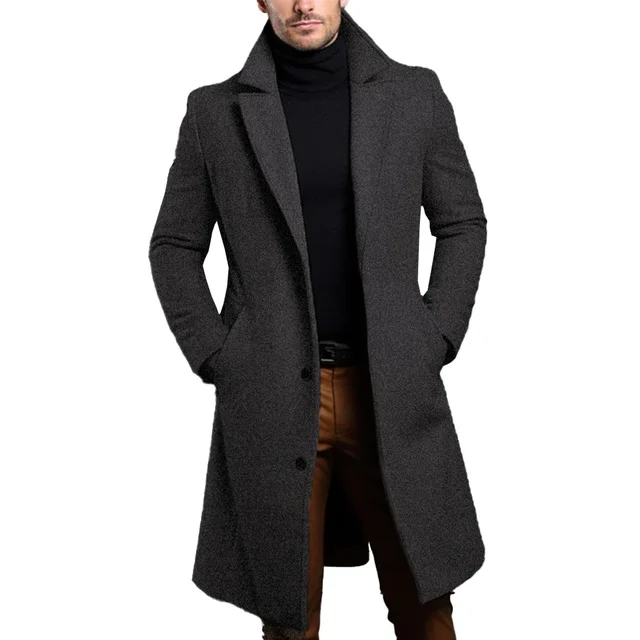 Warm And Comfortable Black Trench Coat For Mens Long Sleeve Single Breasted Overcoat Perfect For Fall And Winter - Image 3