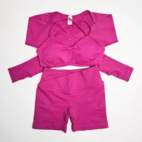 Ensemble de yoga 3 pièces DF pour femmes, short Vision |   Soutien-gorge de sport Vision 4,5 pouces et veste Vision Shrug Pilates Speed Activewear Gym 2