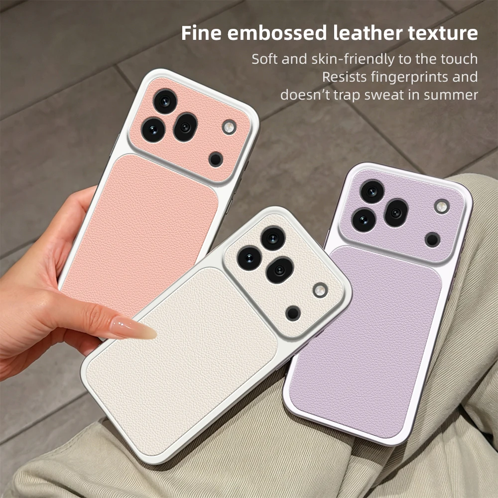 Luxury Leather Texture Shockproof Hybrid Case - Premium Camera Protection Matte Cover