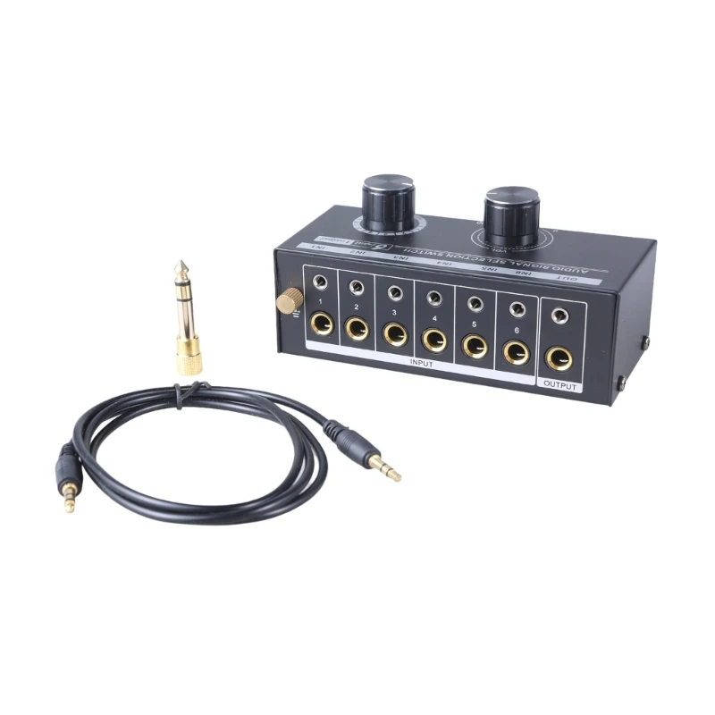 

6 Way Stereo Switcher 6 Input 1 Out 3.5/6.5mm Selector Switcher for Speaker Dropship