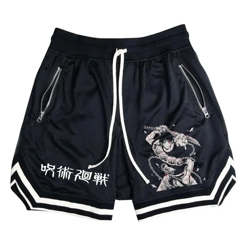 Sports Shorts Men Striped Basketball Running Gym Anime Jujutsu Kaisen Mesh