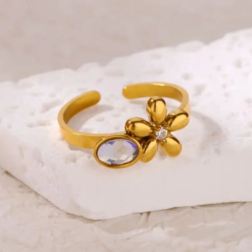 Gold Color Flower Rings Stainless Steel