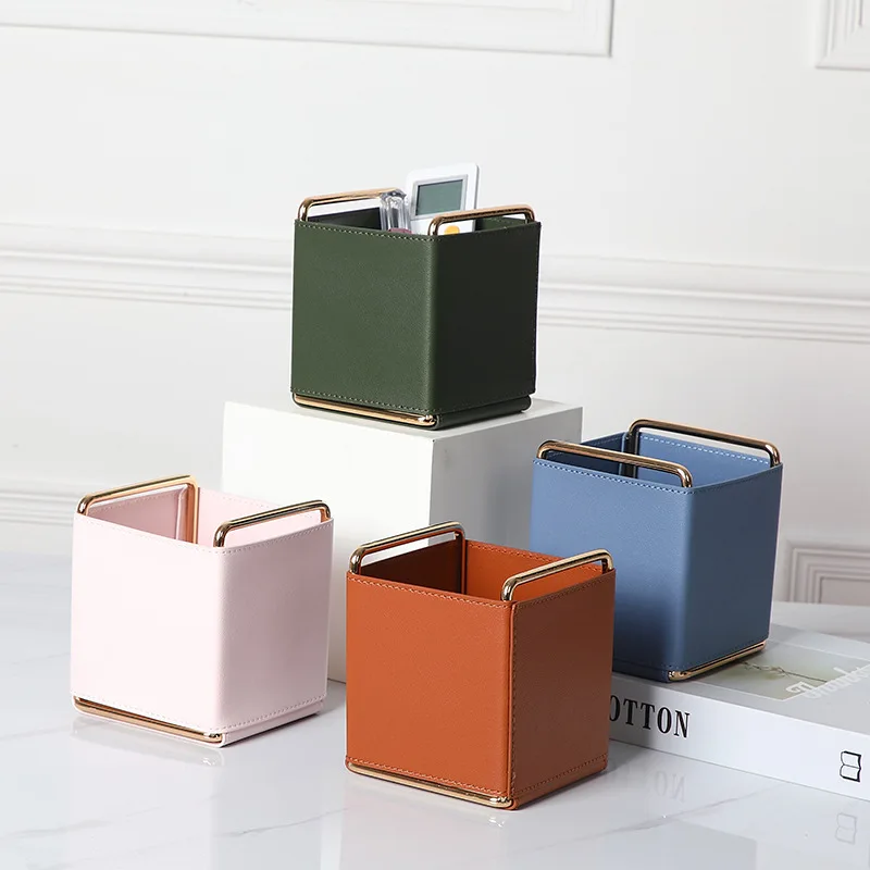 

Leather Simple Cosmetics Storage Box Remote Control Key Stationery Phone Sundries Dresser Pen Holder Desktop Storage Box