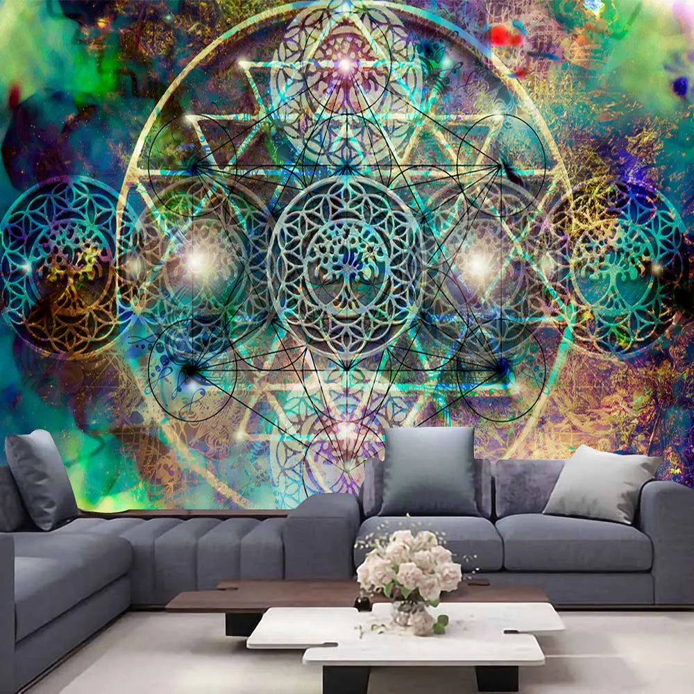 Cube Flower of Life Tapestry Home Decoration India Mandala Boho