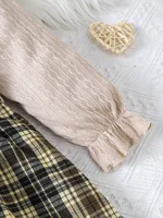 2 pièces filles pâte frite torsions couture plaid faux deux col rond robes à manches longues avec des sacs, adapté pour l'automne et l'hiver 3