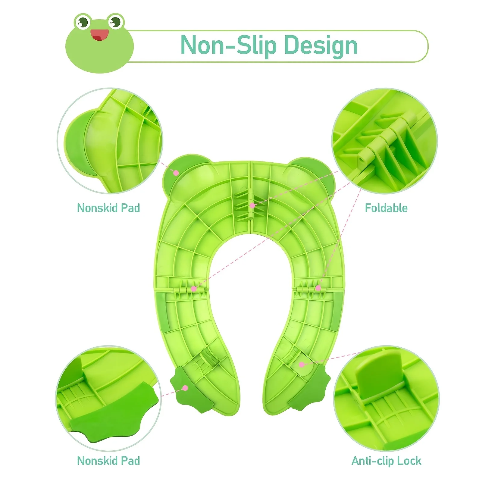 Baby Travel Folding Potty Seat, Portable Large Potty Training Pad, Non Slip Silicone Toilet Seat Cover for Kids Boys & Girls 6